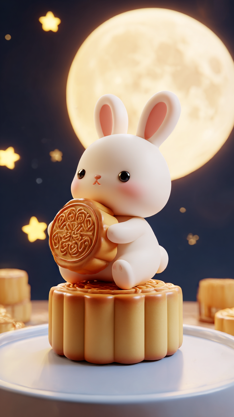 中秋佳节玉兔月饼3D背景宣传图