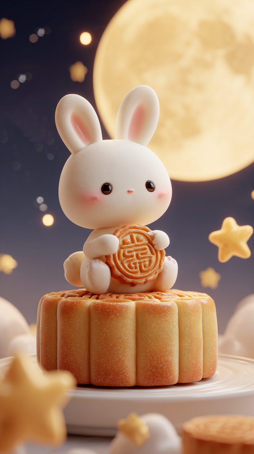 中秋佳节玉兔月饼3D背景宣传图