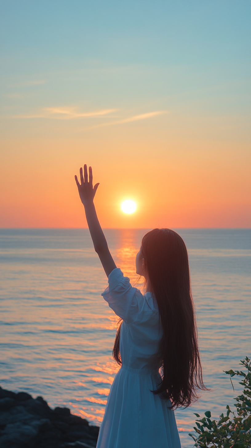 海边女子日落唯美壁纸