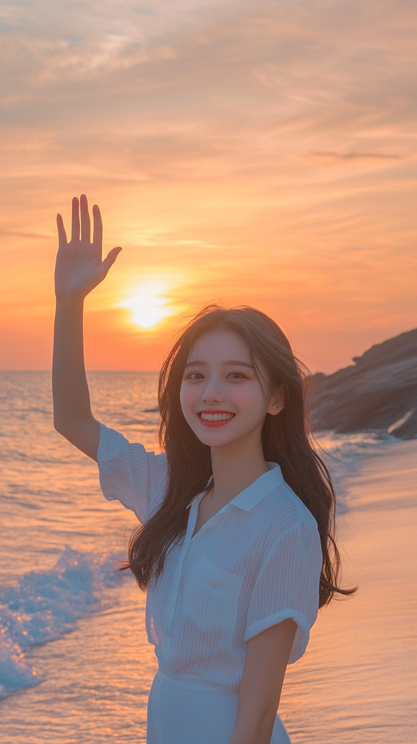 海边夕阳女孩唯美氛围图片