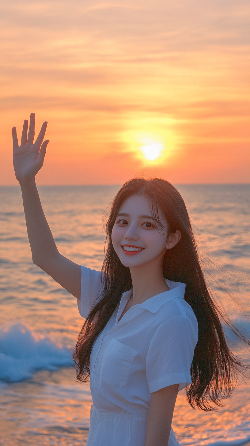 海边夕阳女孩唯美氛围图片