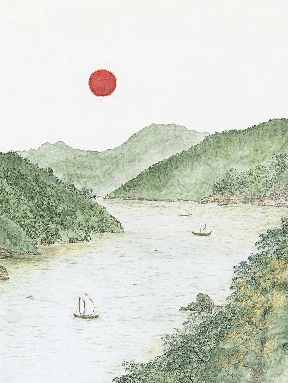 水墨风格山水航到宣传素材