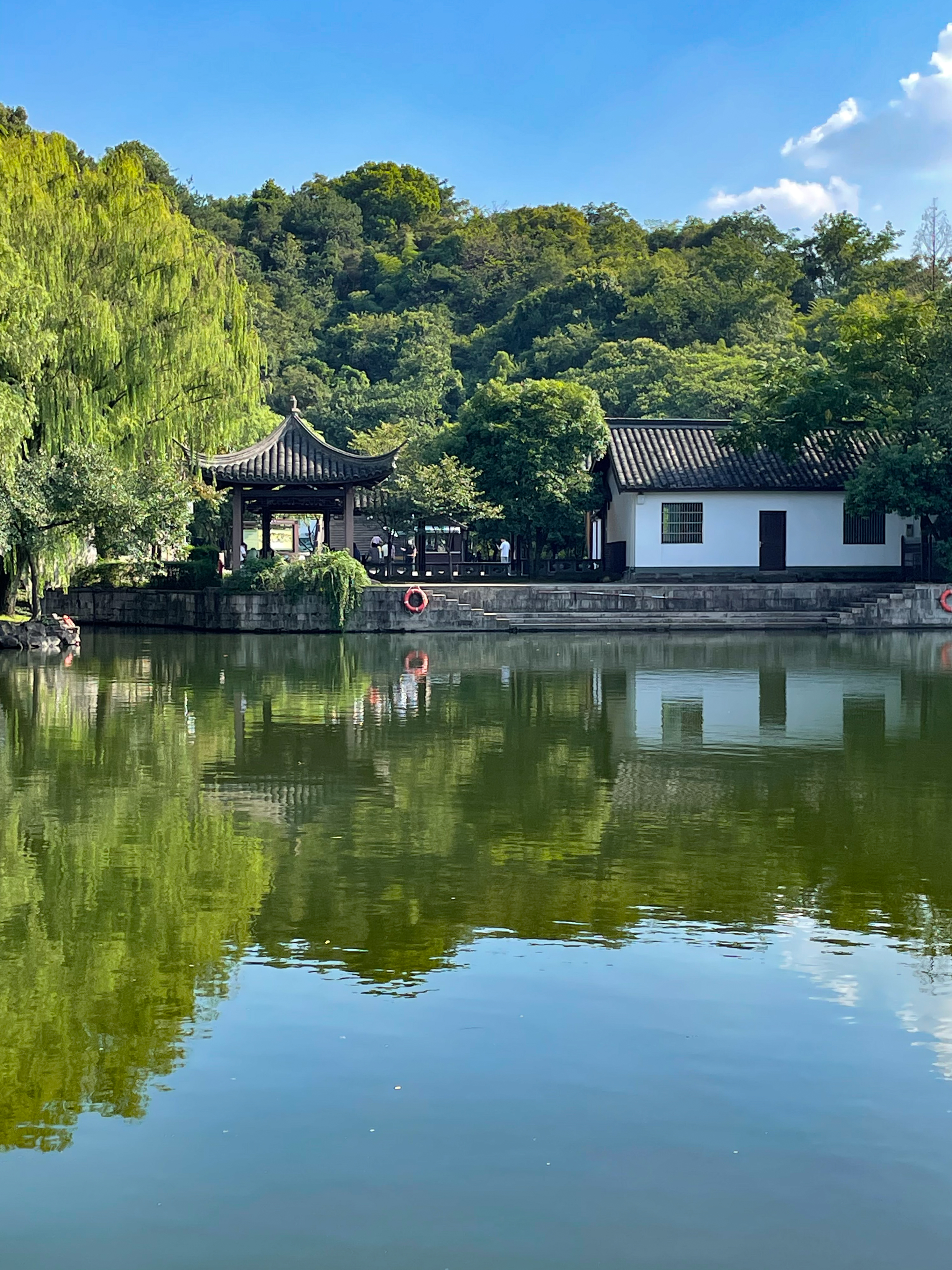 湖泊边的古建筑，尽显江南水乡之美