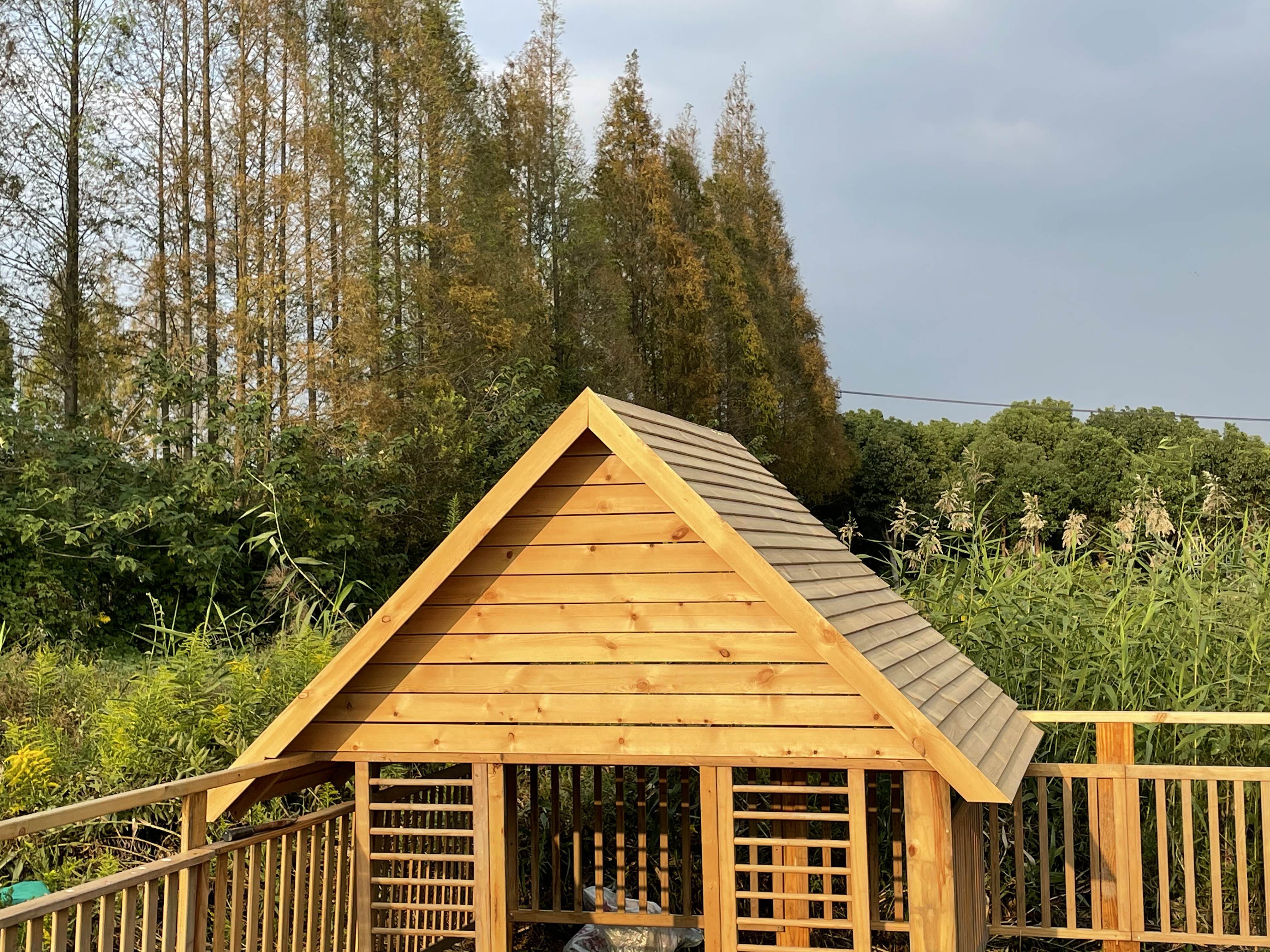 森林中的木制小屋 自然清新的户外家具