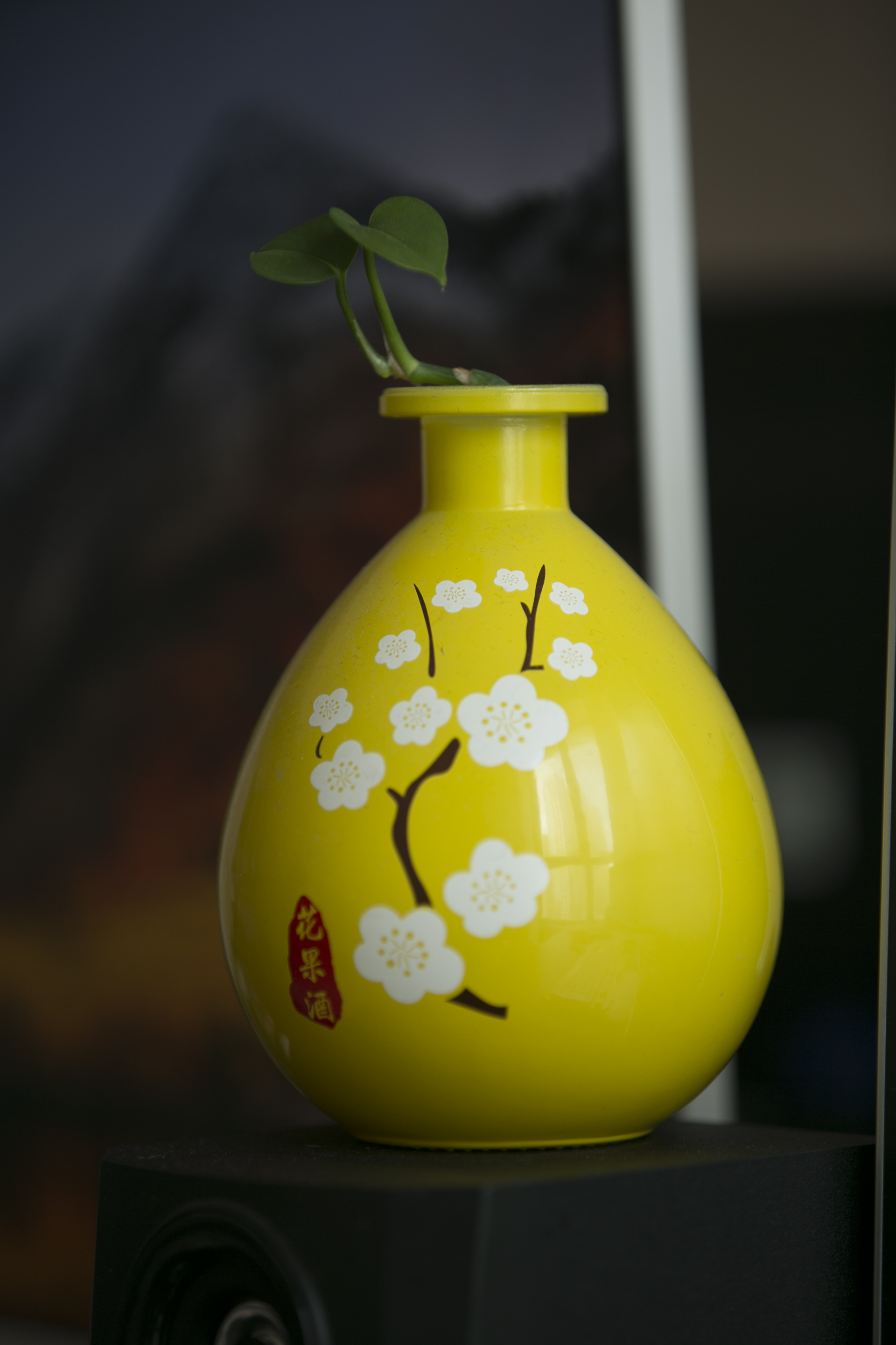 精美黄底白花花瓶 装点酒水饮品展示风采