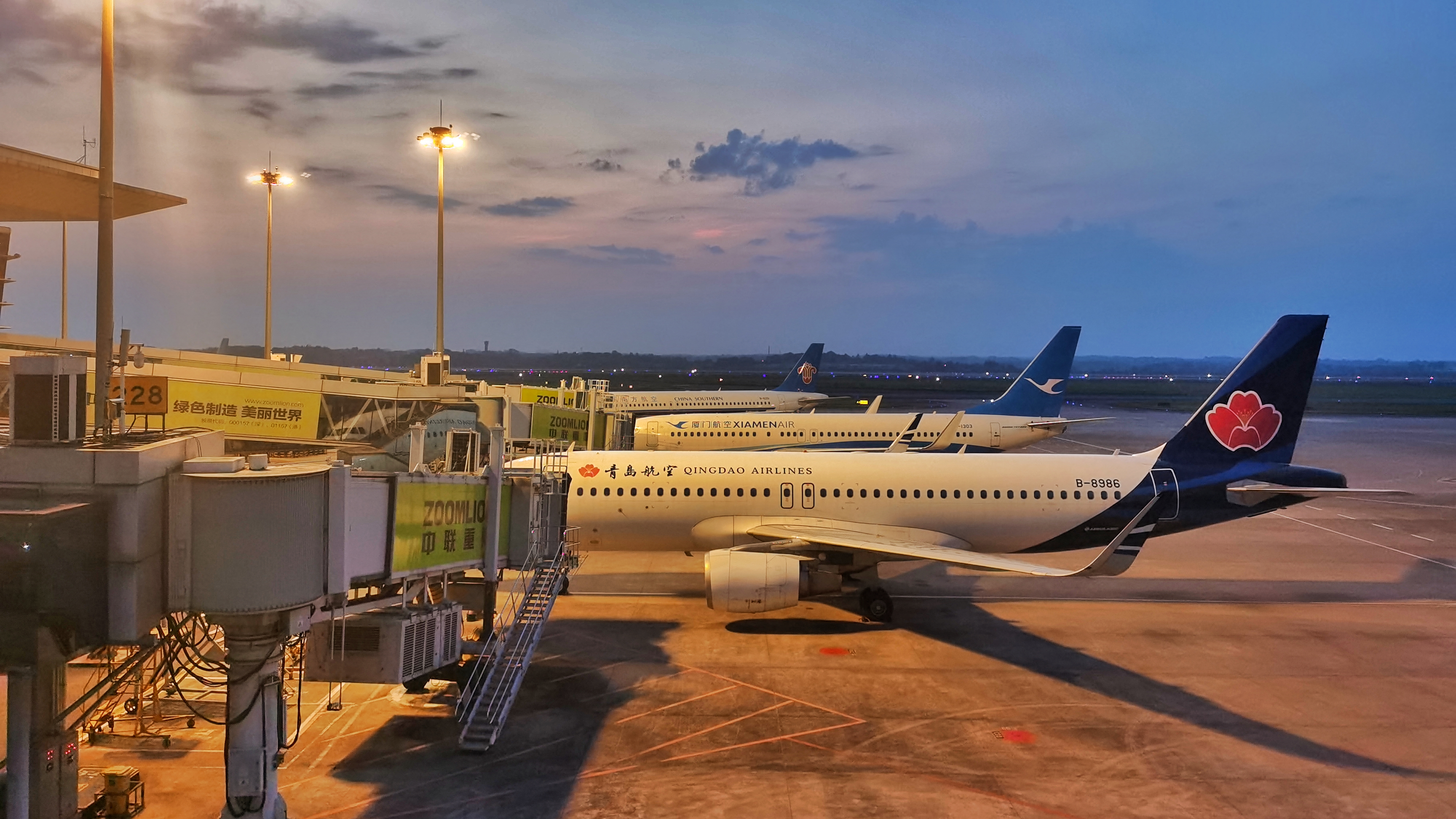 青岛航空飞机停靠机场 尽显航空风采