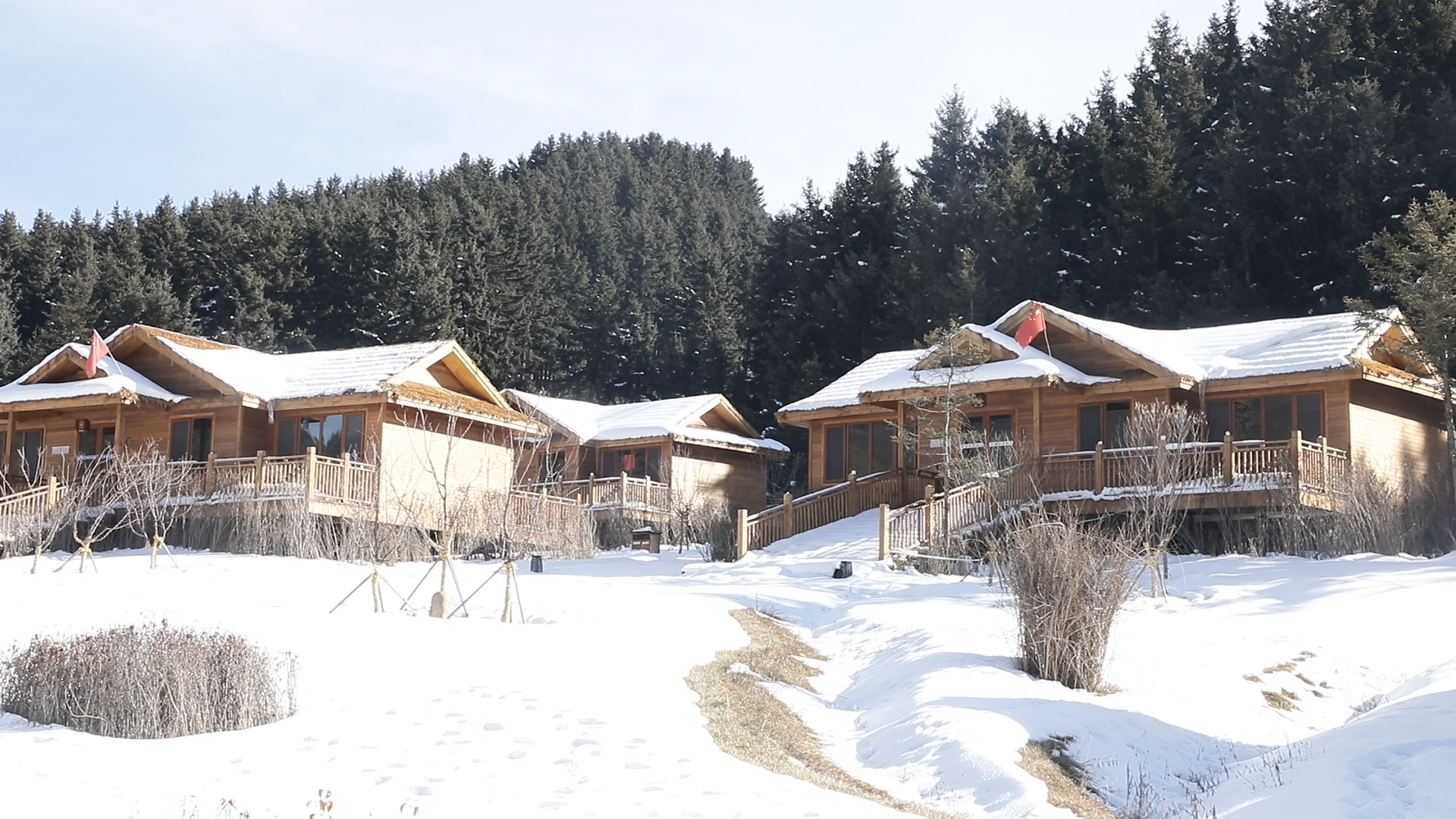 雪后森林木屋美景 尽显独特风情的电脑壁纸