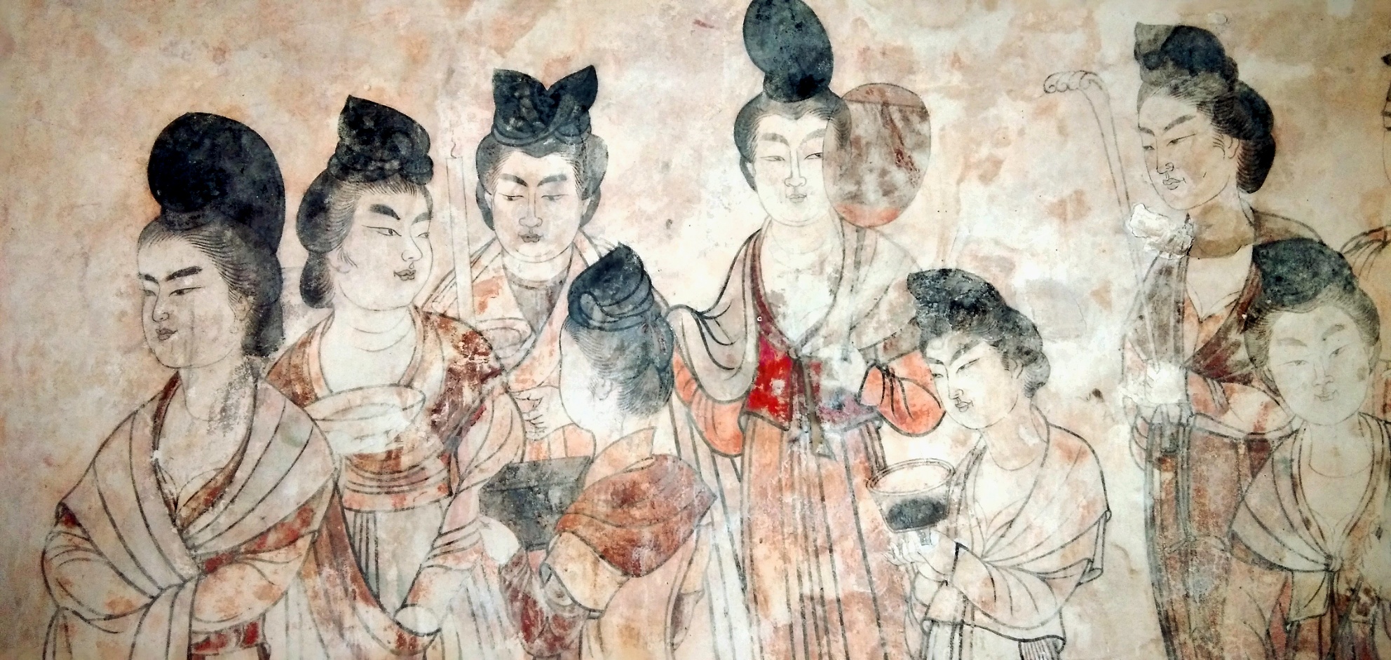 古代仕女图尽显中国风，经典壁画韵味十足