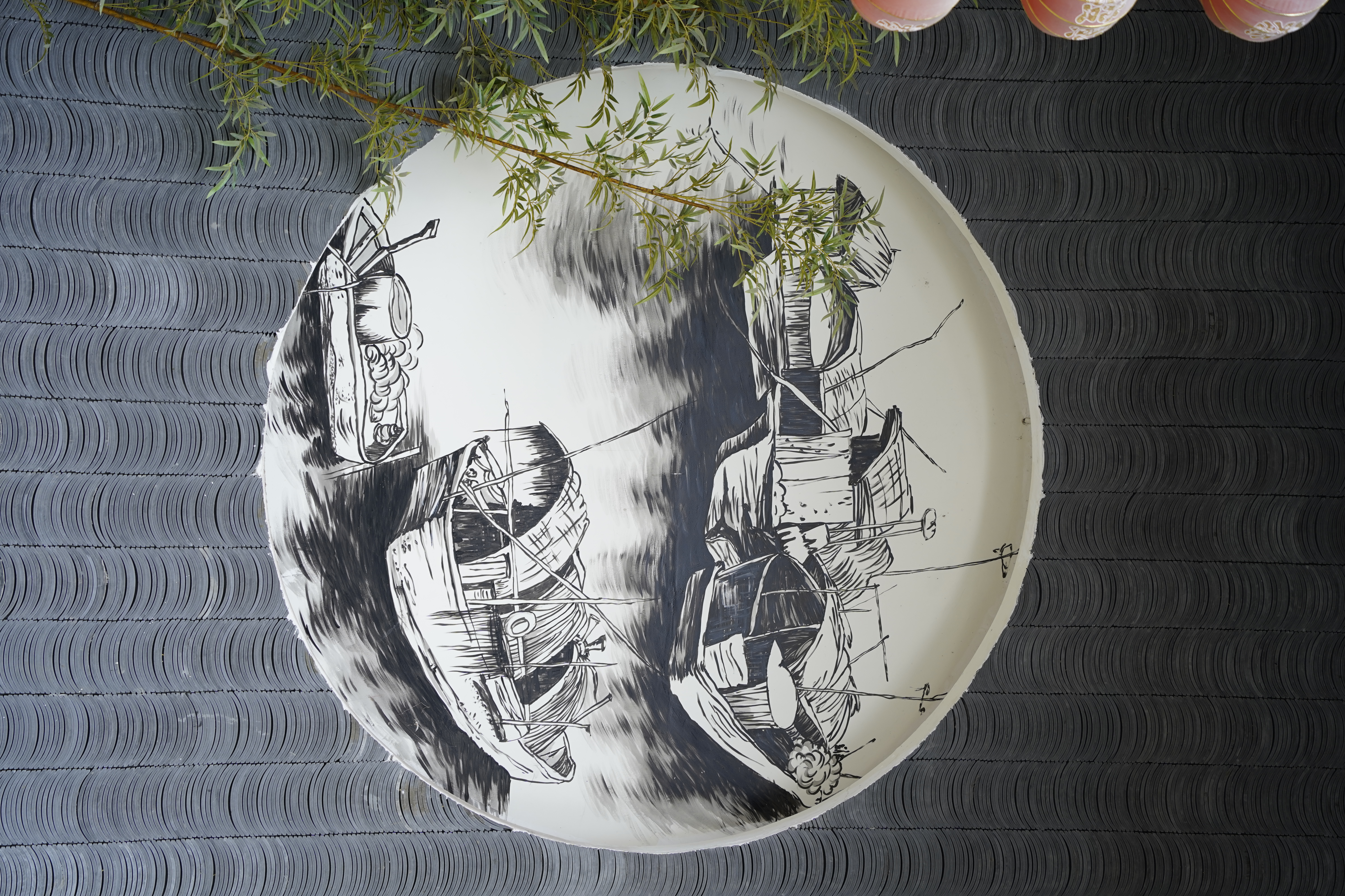 墙洞水墨画
