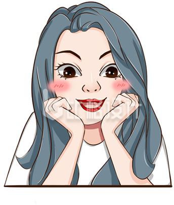 卡通手绘可爱托腮女孩脸红花痴表情包