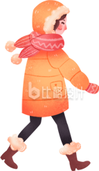手绘橙色衣服红色围巾小女孩