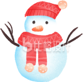 手绘红围巾红帽子雪人