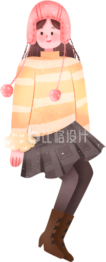 手绘半坐粉红帽子女孩