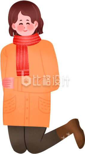 手绘跪姿短发女孩