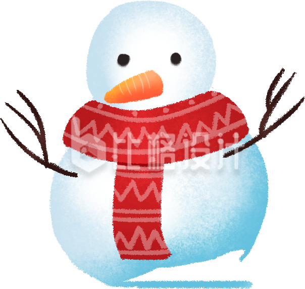 手绘可爱红围巾雪人