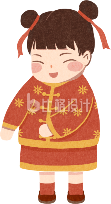手绘可爱国潮风插画新年小福娃