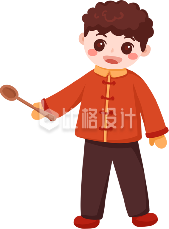 手绘中国风喜庆红衣男孩
