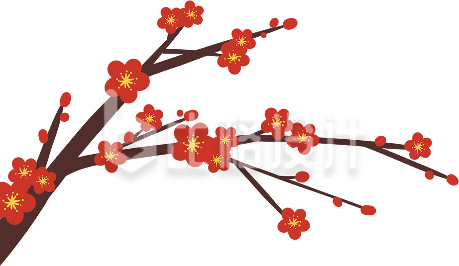 手绘中国风红梅花