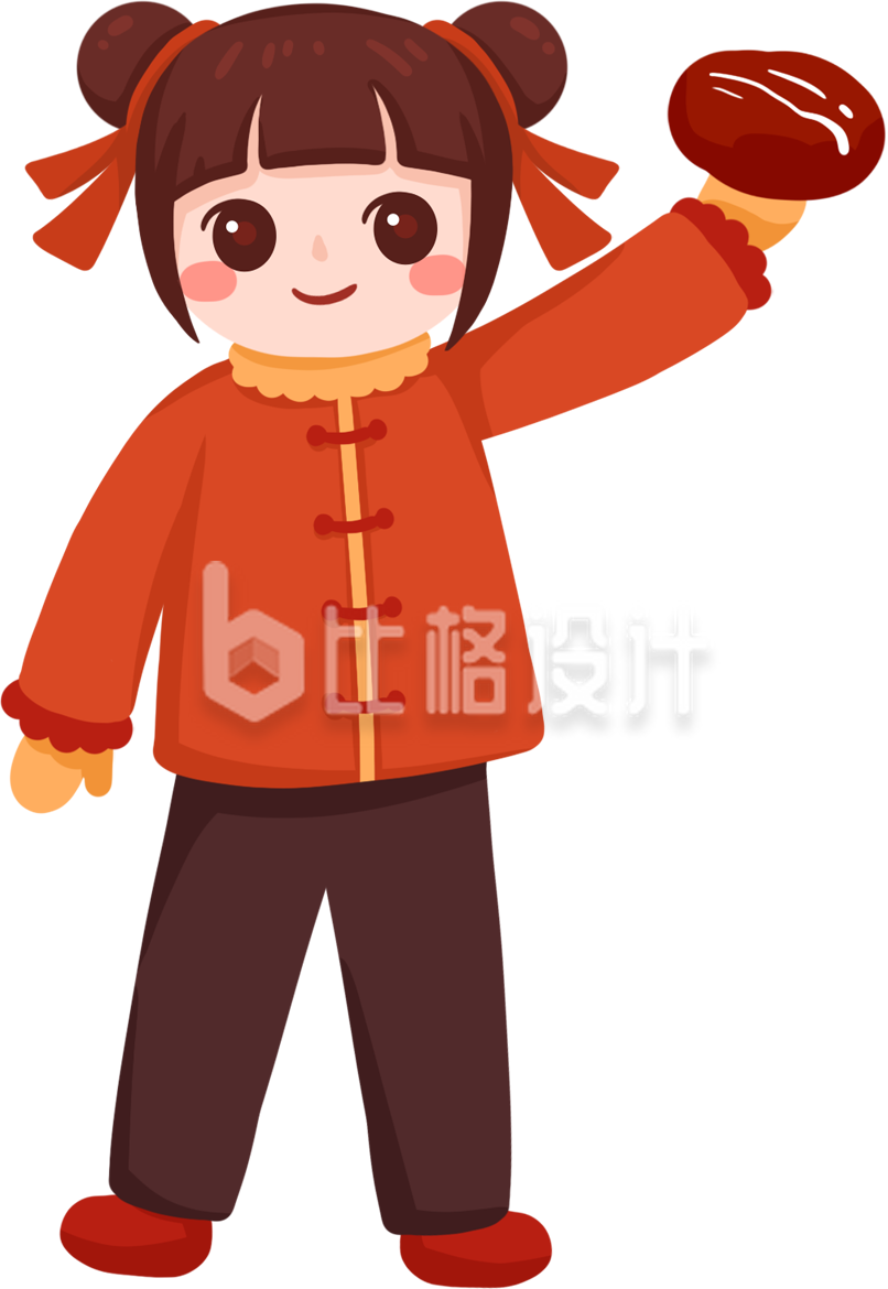 手绘中国风喜庆红衣女孩