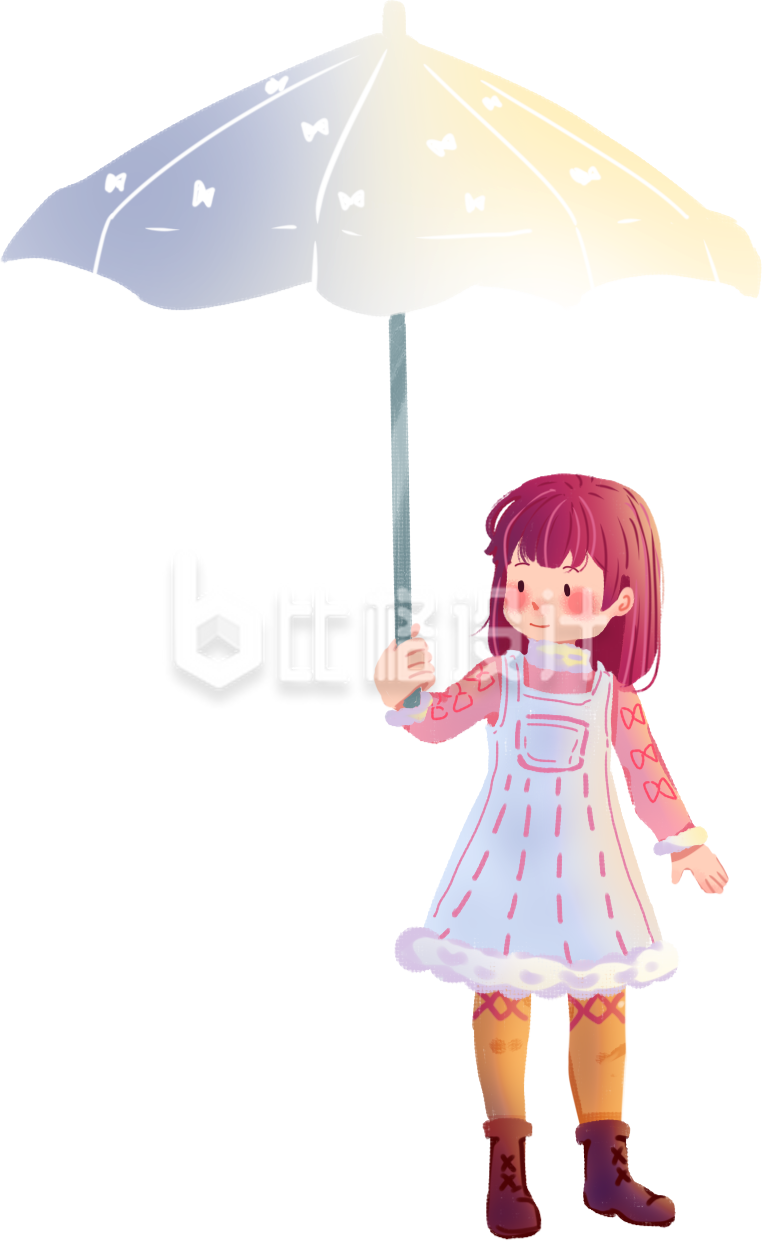 手绘可爱拿伞小女孩