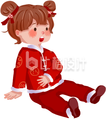 手绘可爱摸肚子小女孩