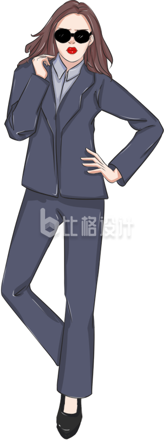 手绘漫画卡通墨镜女人