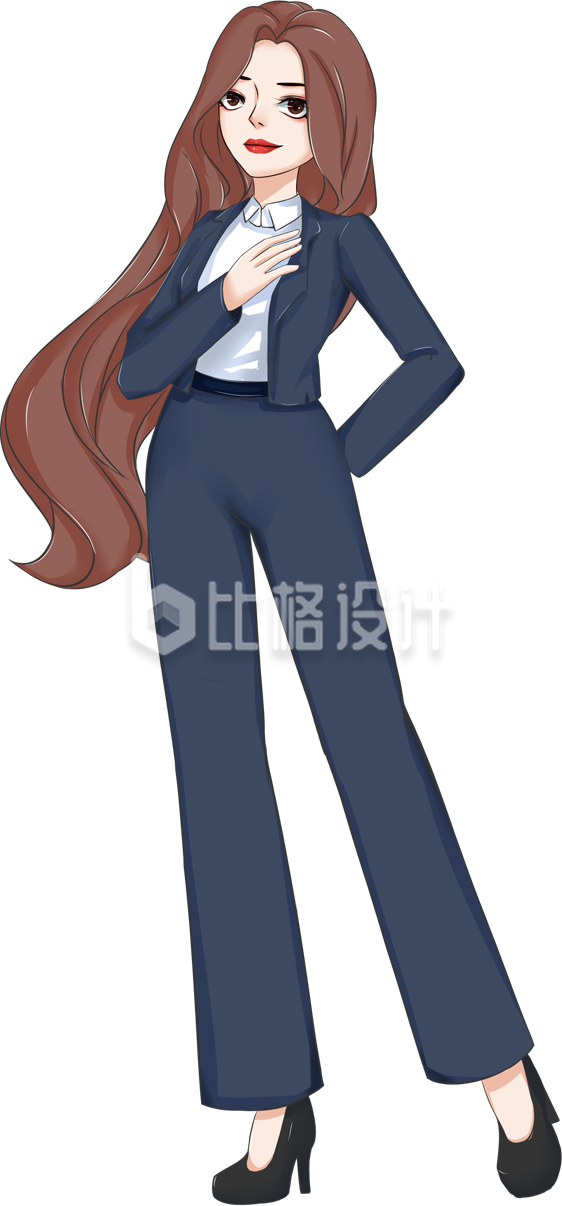 卡通手绘职场正装西装长发美女 卡通手绘职场正装西装长发美女