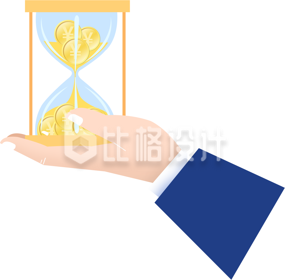 手绘金融手拿金币沙漏插画