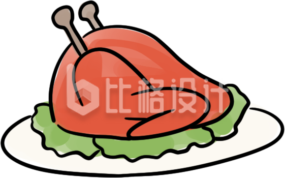 卡通手绘水墨风烤鸡