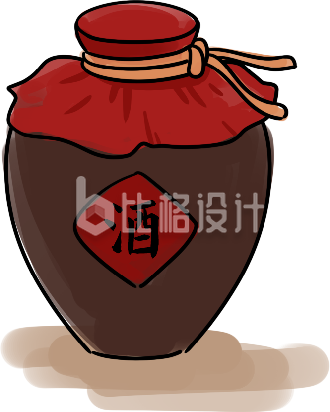 卡通手绘水墨风酒坛子