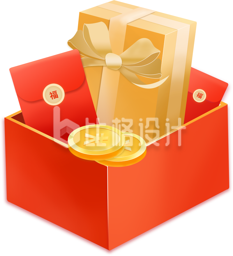 手绘福字金币礼盒