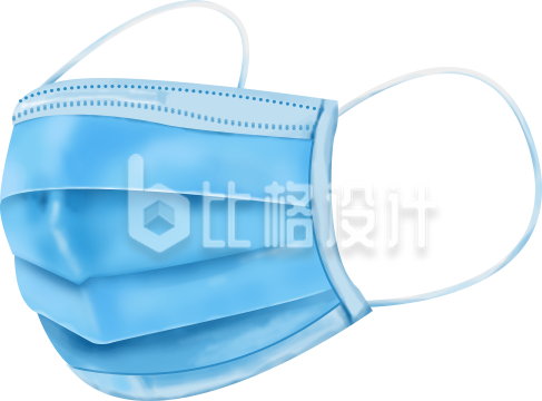 手绘写实蓝色口罩