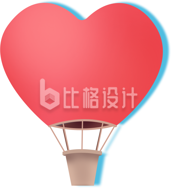 卡通手绘可爱粉色爱心热气球