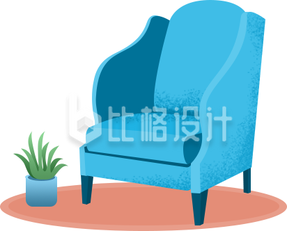 手绘蓝色沙发