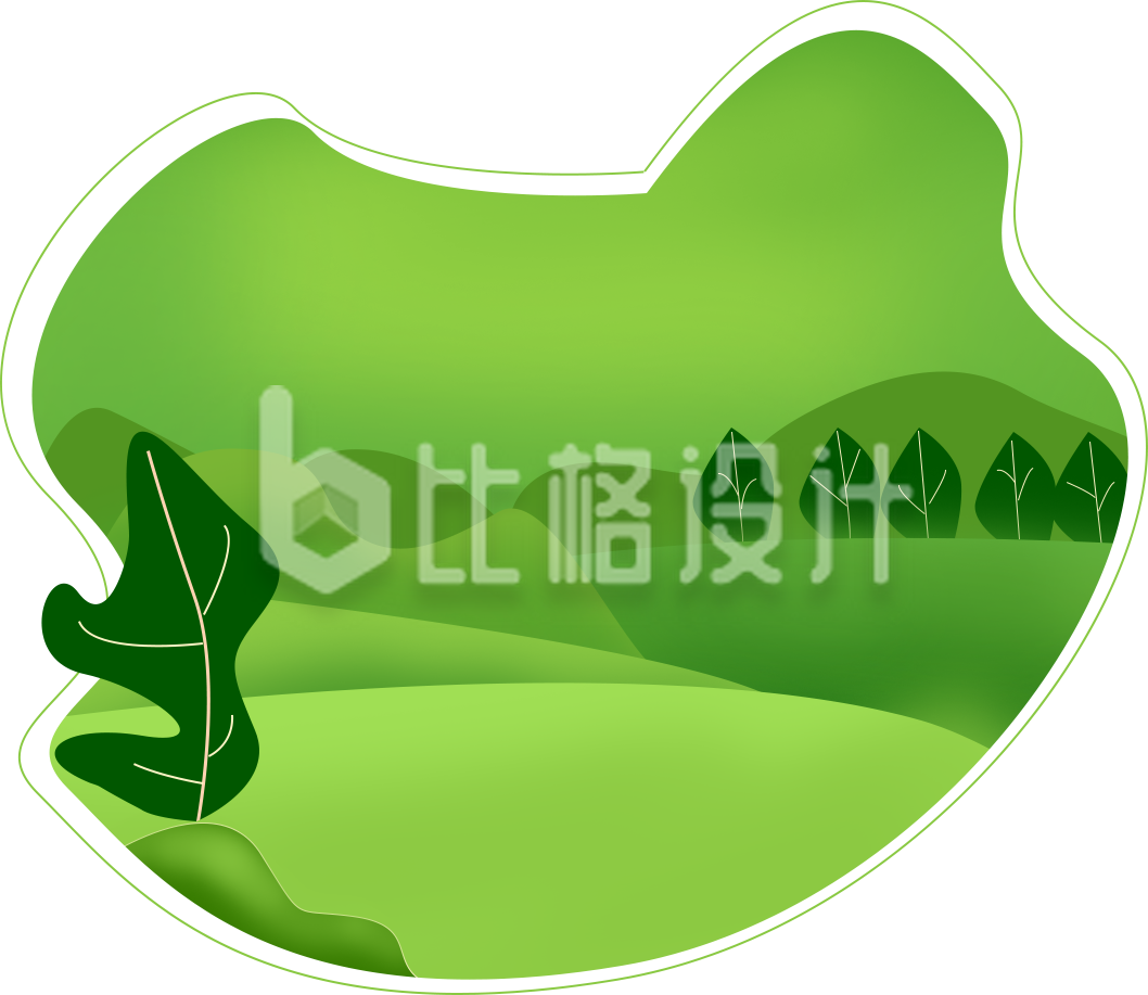 手绘绿色自然风景场景插画