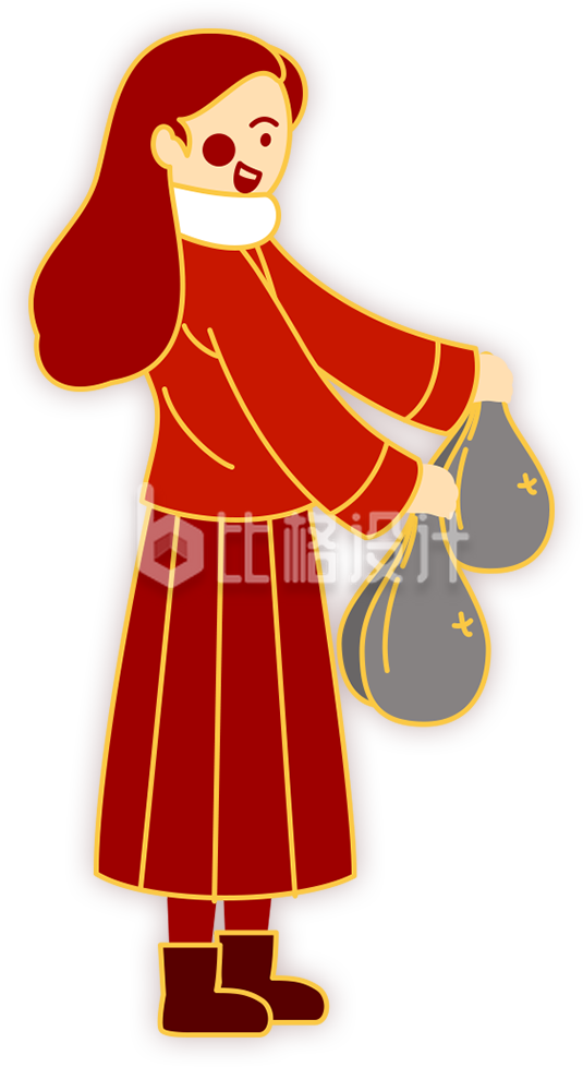 卡通手绘丢垃圾的女孩