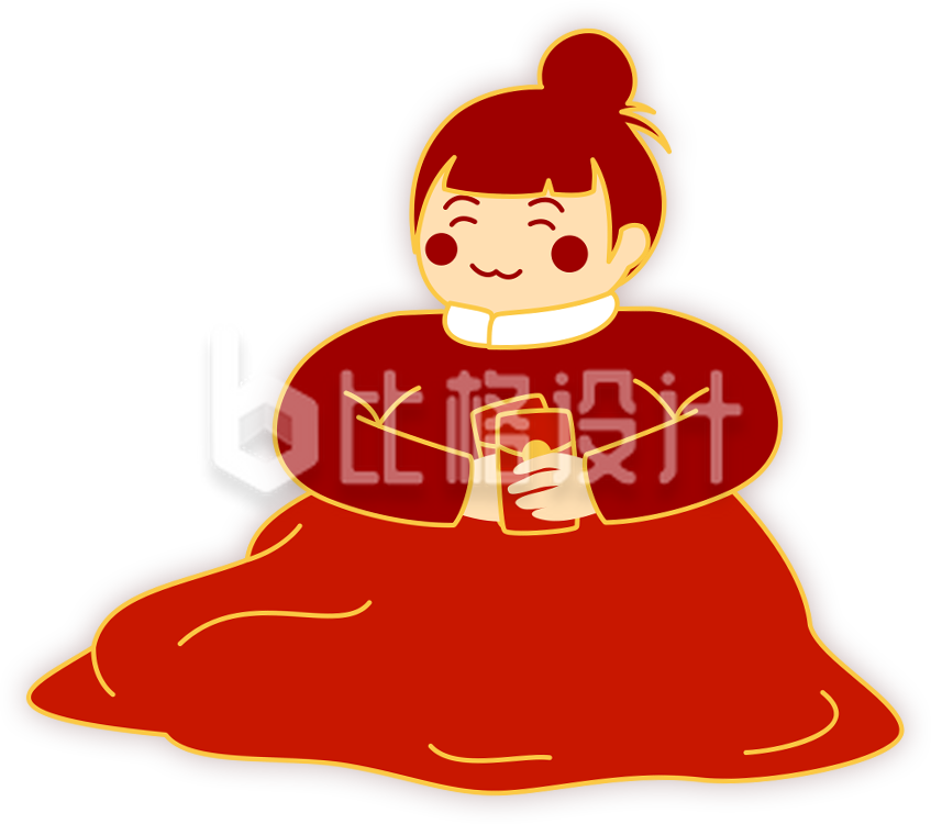 卡通手绘盖着被子的女孩