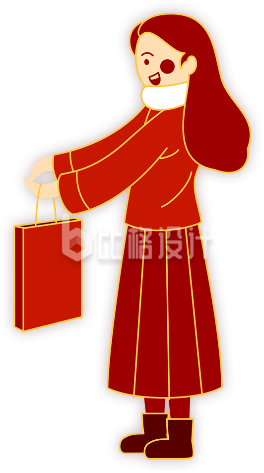 卡通手绘提着礼物的女人