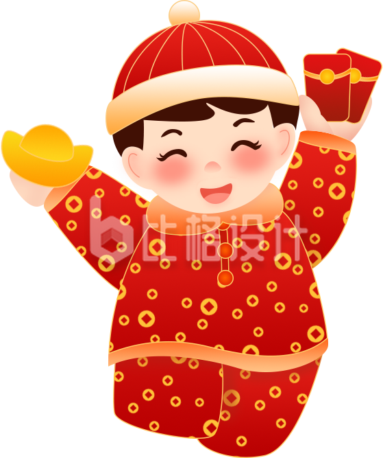 国潮风插画小男孩