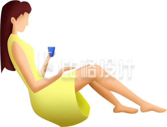 手绘躺着玩手机女生
