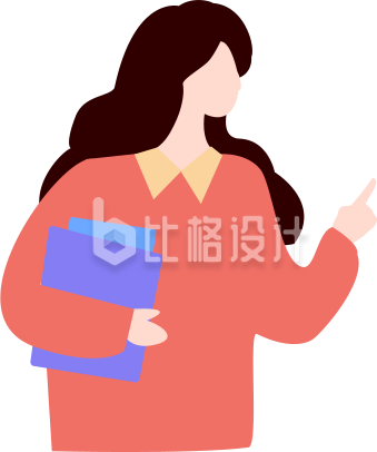 扁平橙色衣服抱书女生