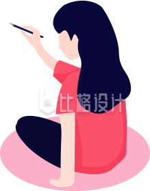 拿画笔坐着的小女孩