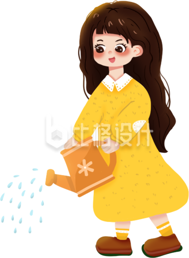 手绘浇水小女孩