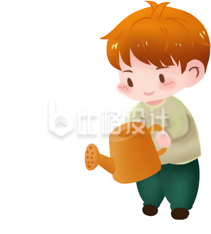 卡通浇水小男孩