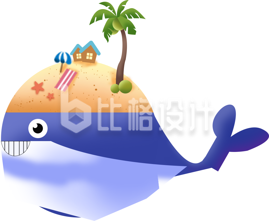 创意鲸鱼沙滩插画