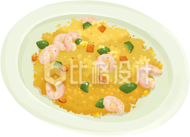 手绘虾仁咖喱炒饭