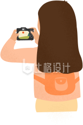 背着背包的人物手持相机拍照的可爱插画
