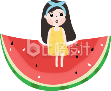手绘小女孩和西瓜