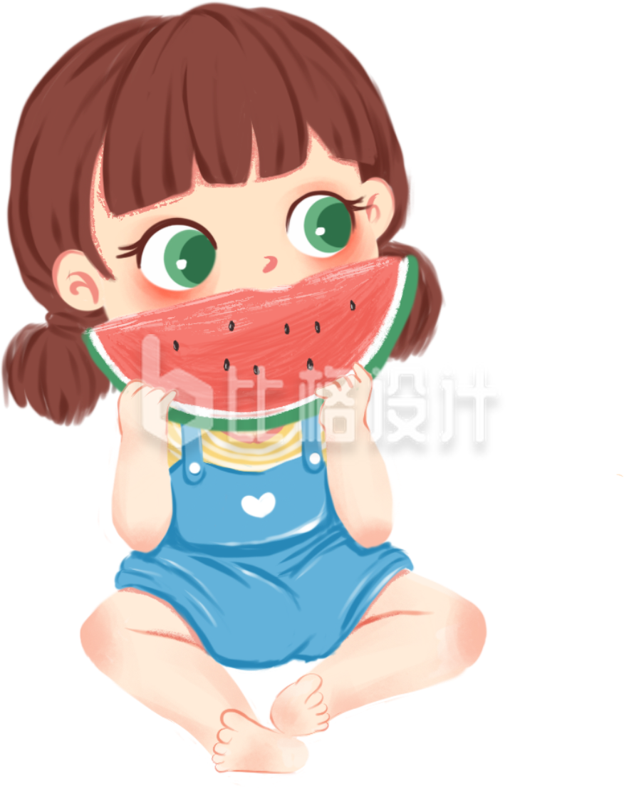 吃西瓜的小女孩