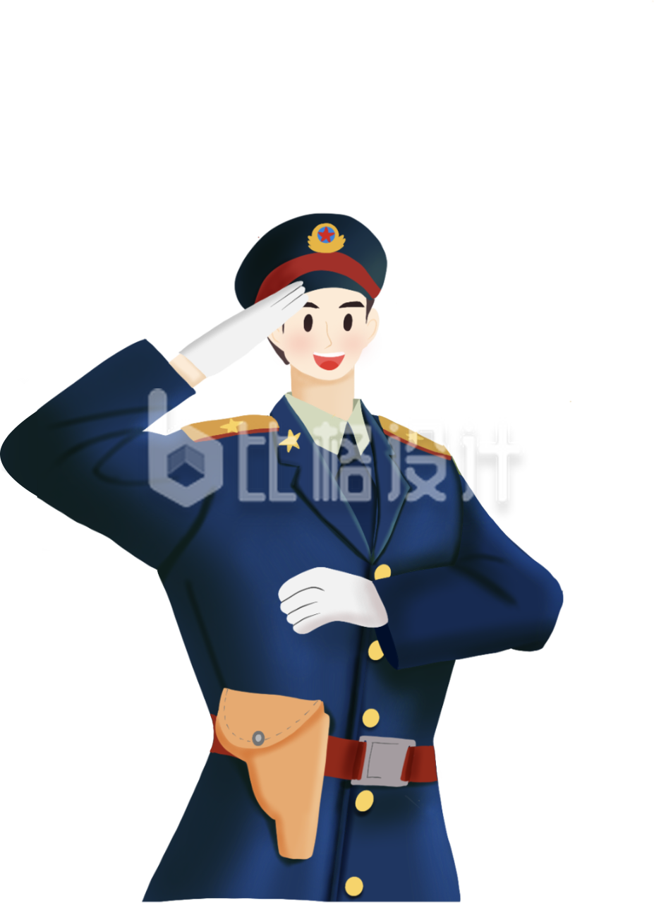蓝色军装敬礼军人
